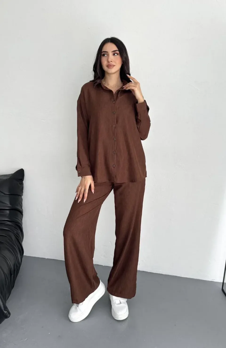 Gömlek Pantolon ikili Takım - Kahverengi