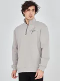 Erkek Yarım Fermuarlı Baskılı Sweat - Boyalı Gri