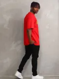 Unisex Baskılı Oversize T-Shirt - Kırmızı