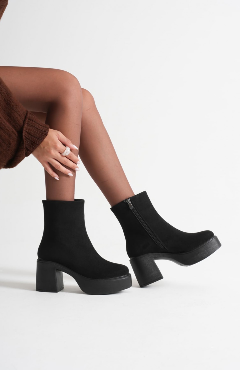 Kadın Siyah Süet Topuklu Bot TR08MK13D Somersan Giyim | Kadın, Erkek ve Çocuk Moda