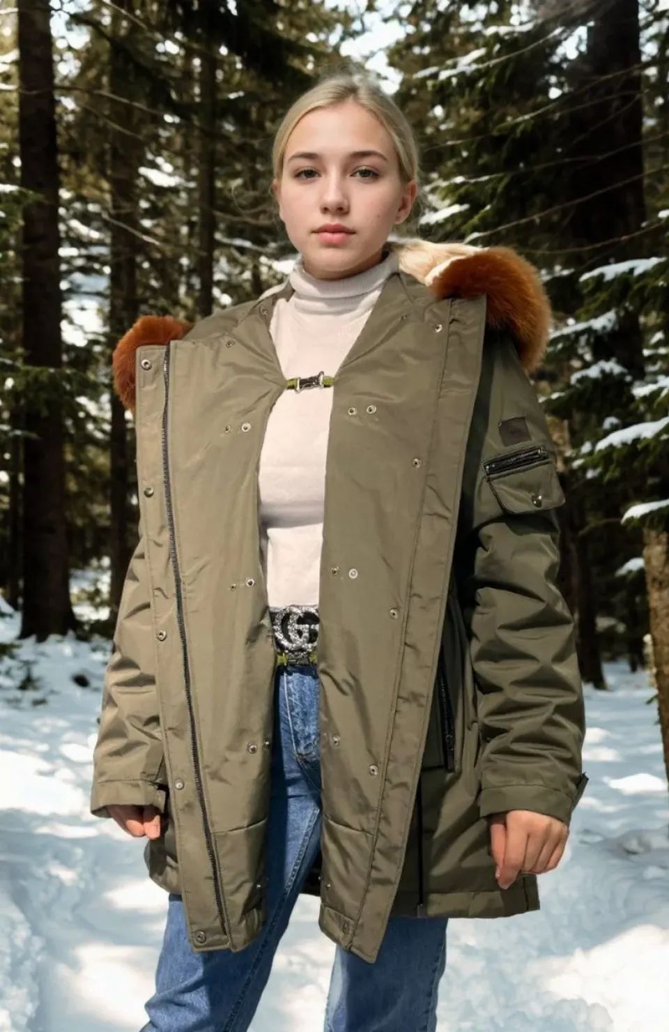 Kadın Su Geçirmez Kapüşonlu Mont - Haki