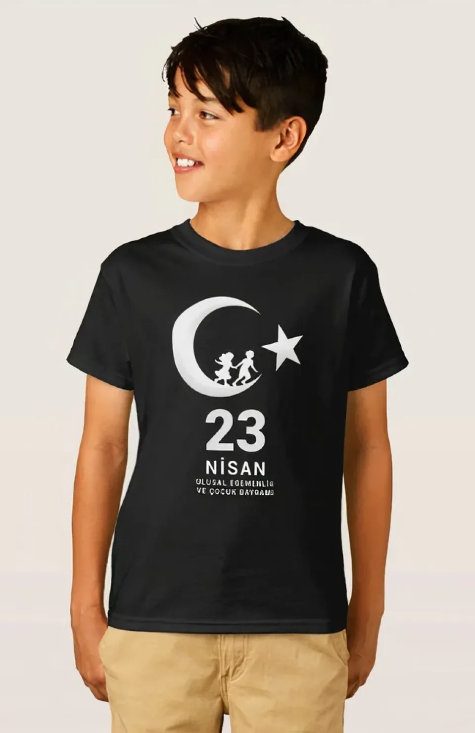 23 Nisan Çocuk Bayramı Baskılı Özel T-shirt - Siyah
