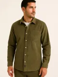 Erkek Fitilli Kadife Cepli Gömlek Oversize Rahat Kalıp - Haki