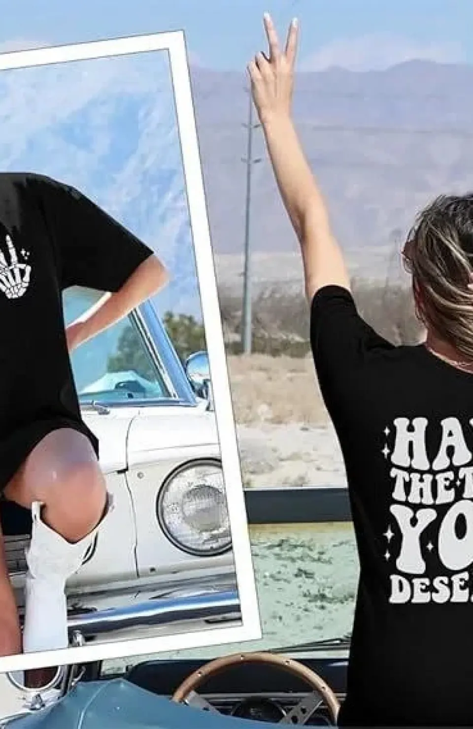 Kadın Bisiklet Yaka Kısa Kol Baskılı T-shirt - Siyah