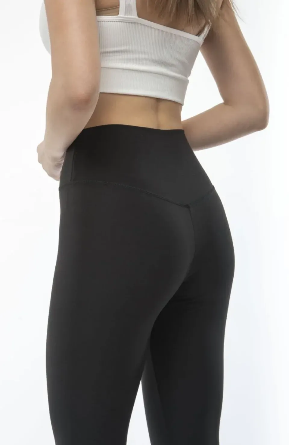 Kadın Yüksek Bel Sporcu Düz Tayt - Siyah