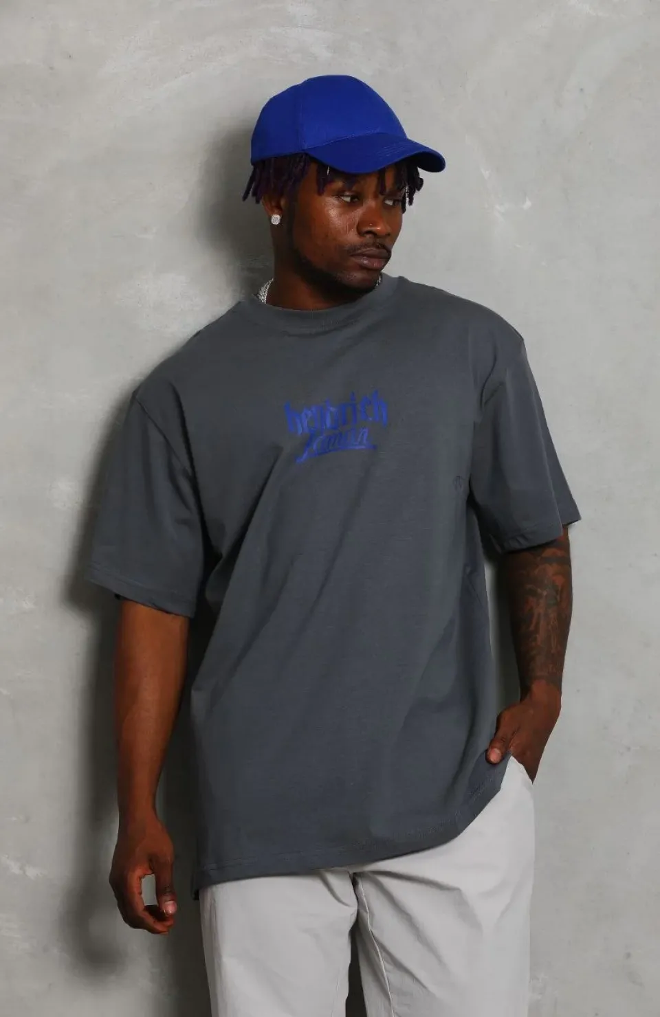 Unisex Oversize Baskılı Bisiklet Yaka T-Shirt - Füme