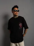 Erkek Sırt Baskılı A Kalite Oversize T-shirt - Siyah