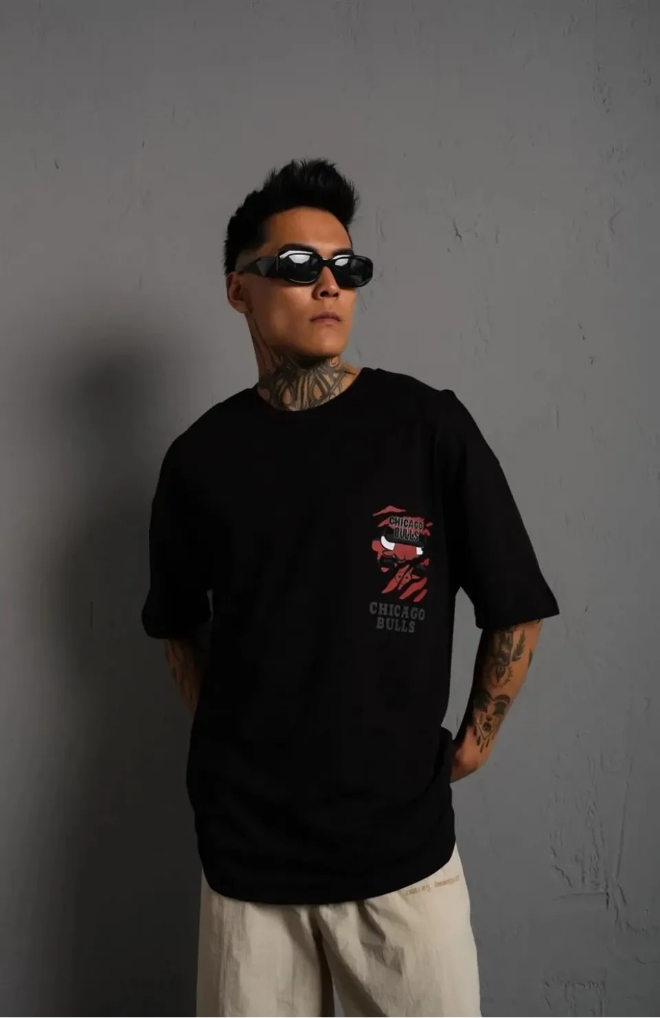 Erkek Sırt Baskılı A Kalite Oversize T-shirt - Siyah