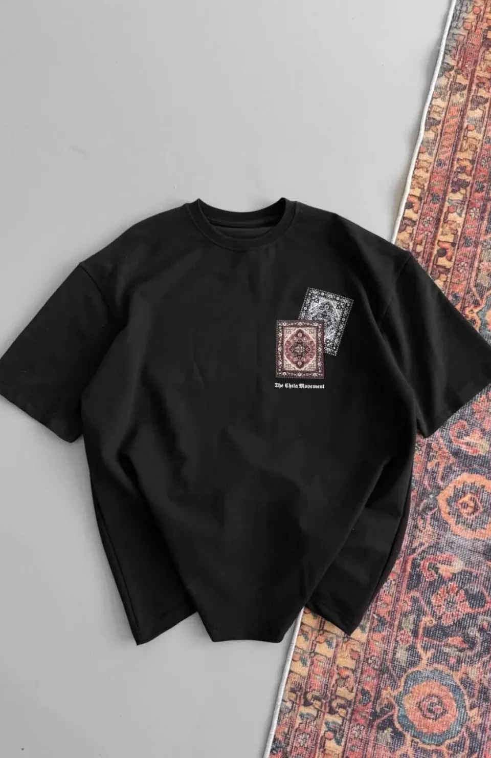 Erkek Baskılı Oversize T-shirt - Siyah