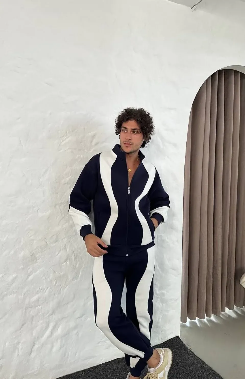 Erkek Premium Parçalı Eşofman Takım - Dik Yaka Fermuarlı Sweatshirt, - Siyah