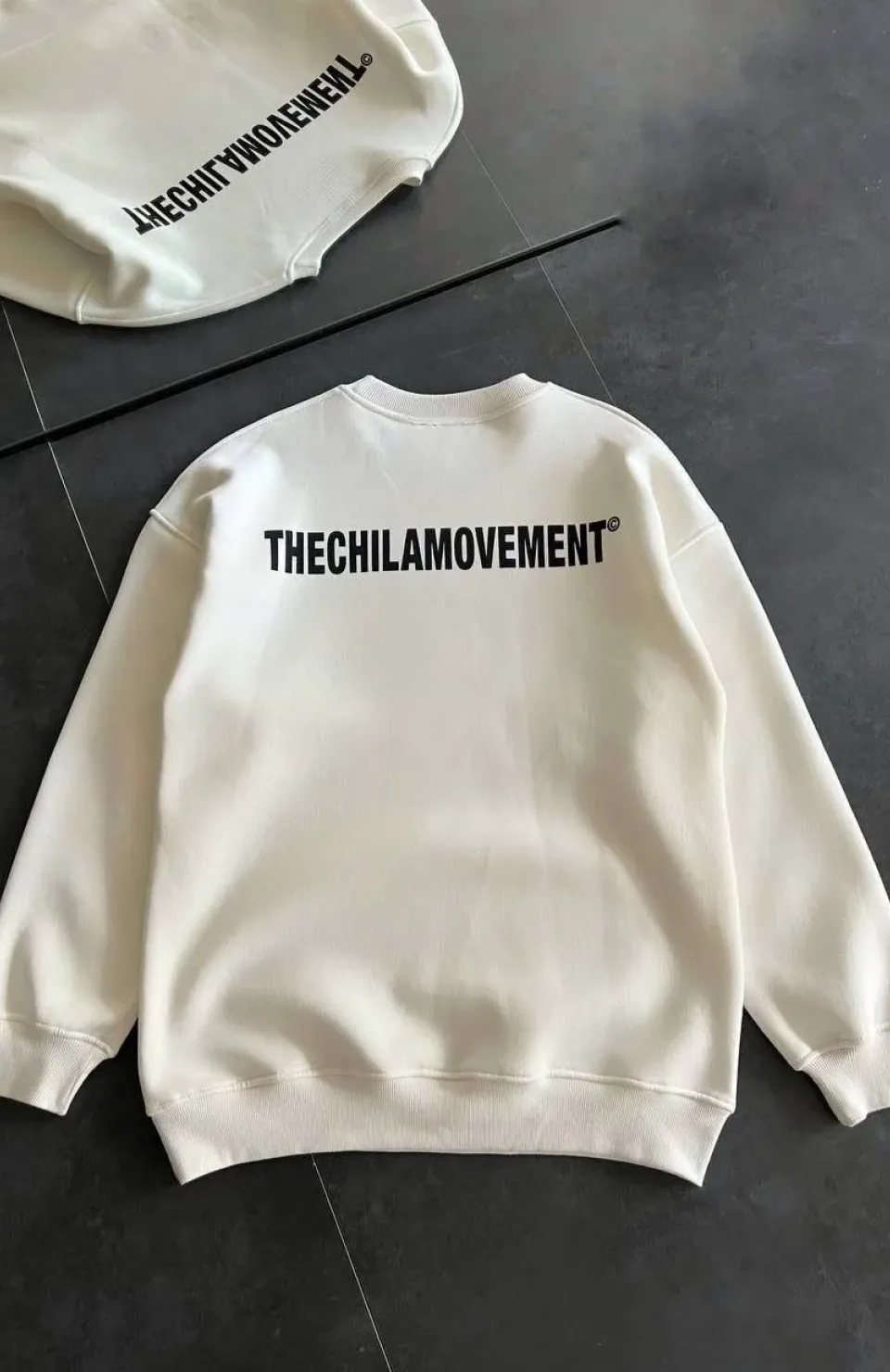 Kışlık Bisiklet Yaka Oversize Baskılı SweatShirt - Beyaz