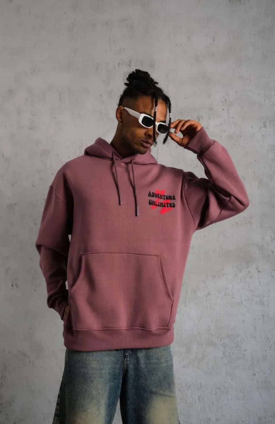 Erkek Şapkalı Güvercin Baskılı Kapşonlu Sweat - Gül Kurusu Somersan Giyim | Kadın, Erkek ve Çocuk Moda