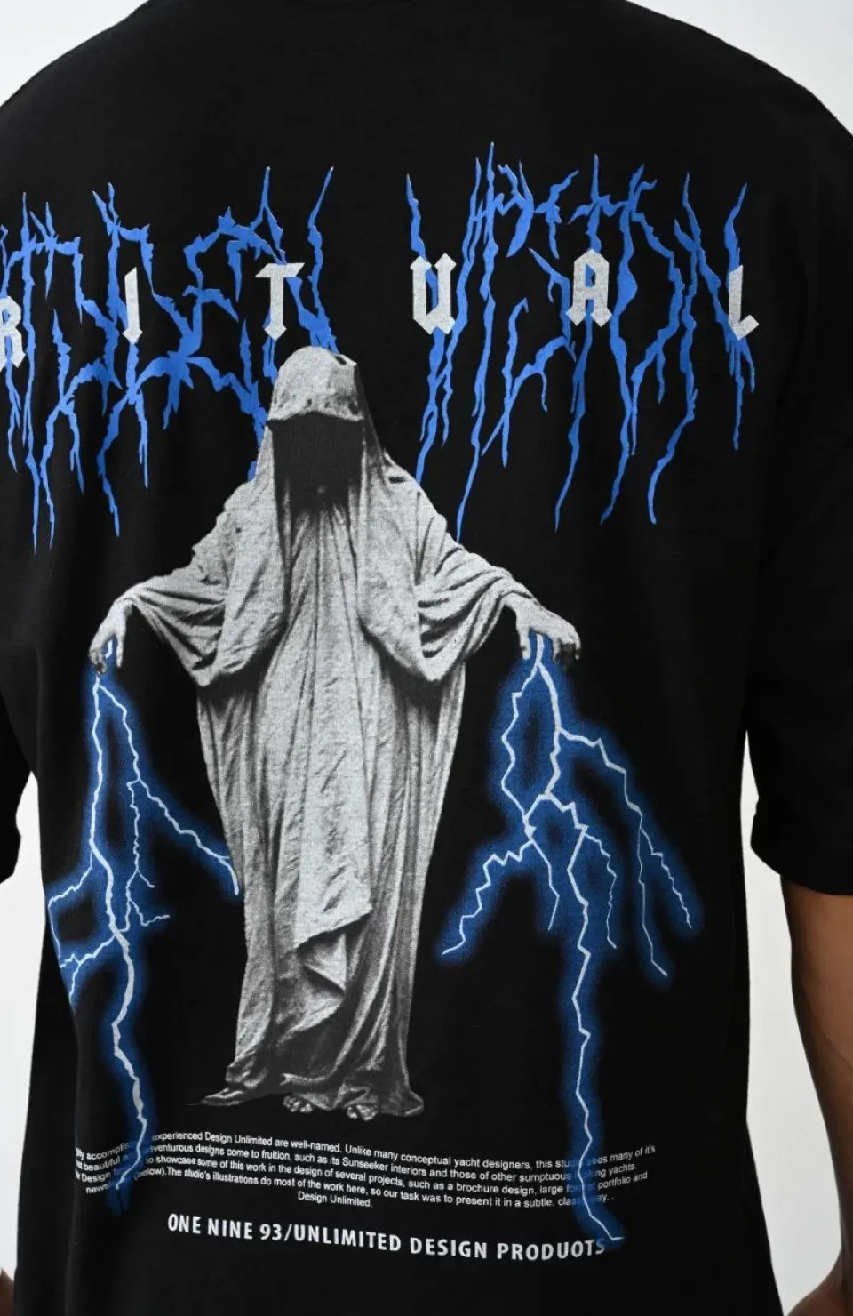 Unisex Baskılı Oversize T-Shirt - Siyah