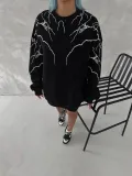 Yıldırım Baskılı Bisiklet Yaka SweatShirt - Siyah Somersan Giyim | Kadın, Erkek ve Çocuk Moda