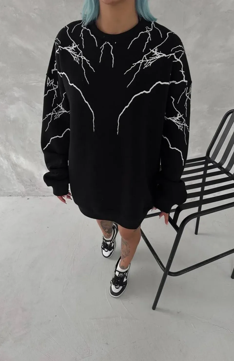 Yıldırım Baskılı Bisiklet Yaka SweatShirt - Siyah Somersan Giyim | Kadın, Erkek ve Çocuk Moda