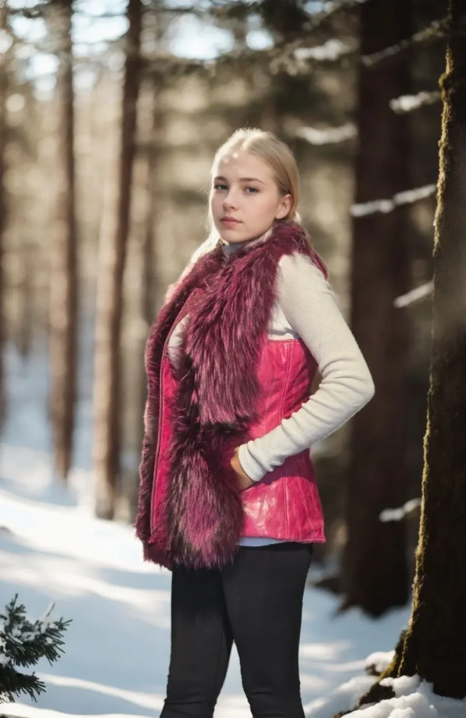 Kadın Kolsuz Hakiki Yelek - Fuşya