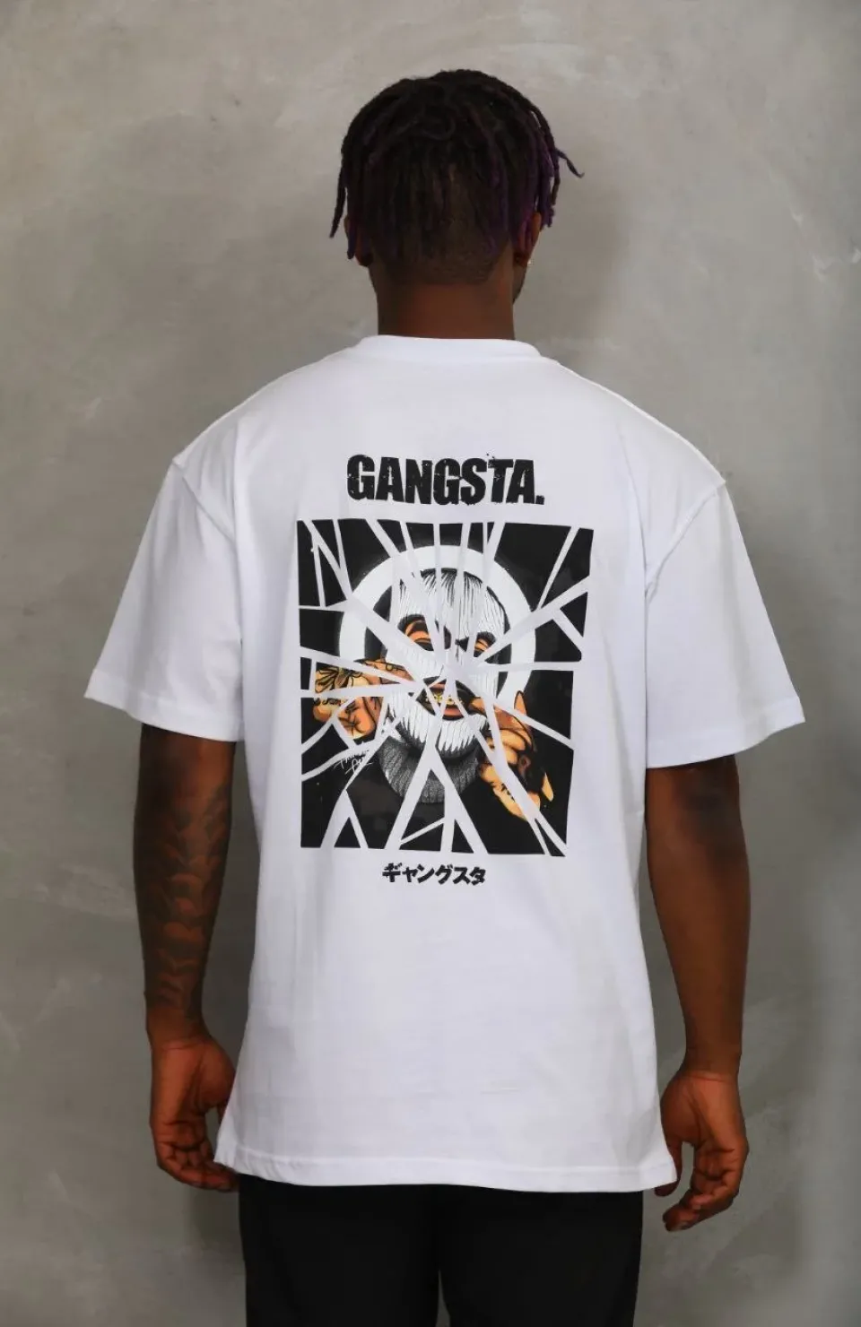 Unisex Oversize Baskılı Bisiklet Yaka T-Shirt - Beyaz