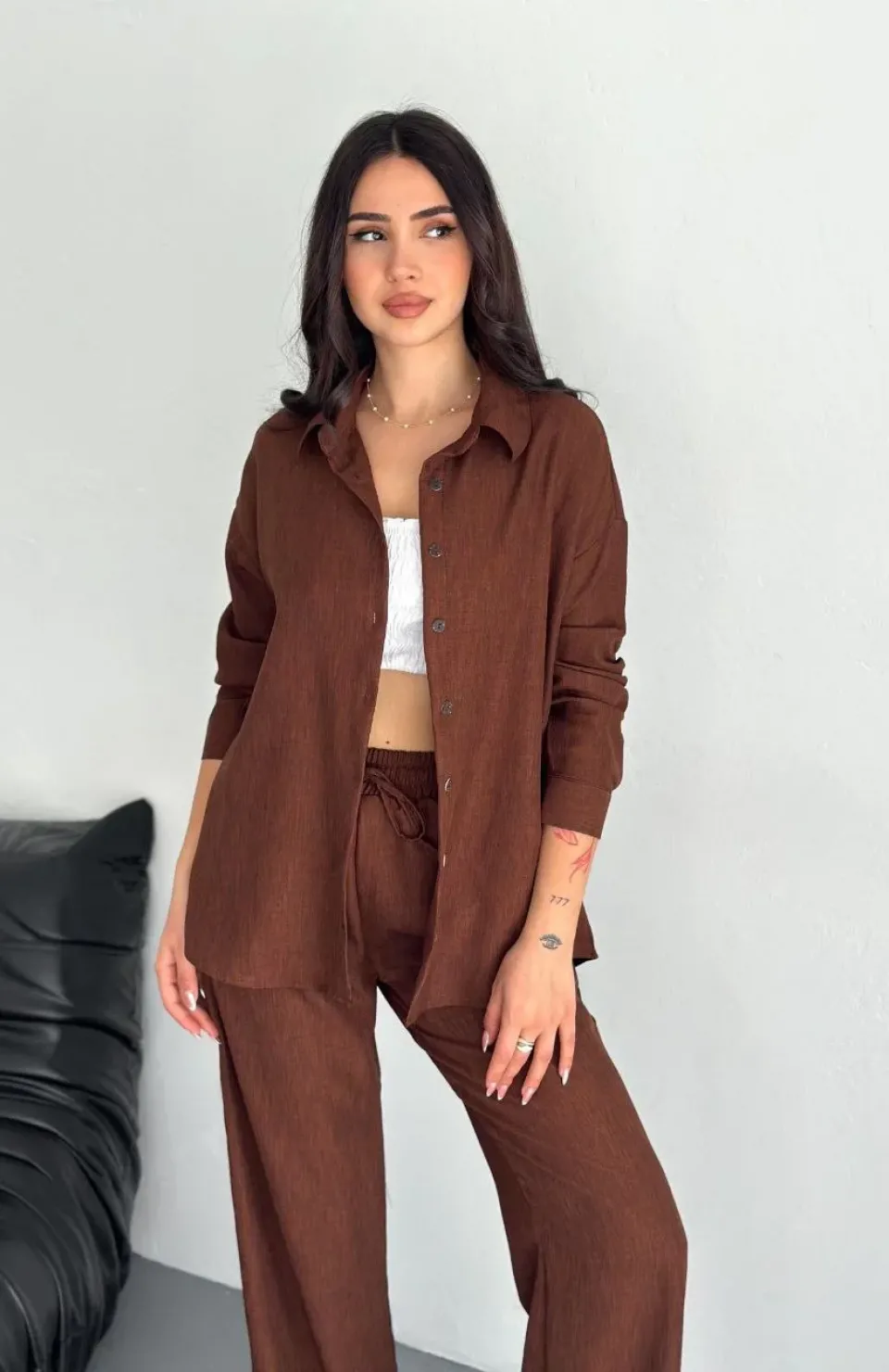 Gömlek Pantolon ikili Takım - Kahverengi