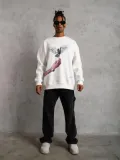 Erkek Güvercin Baskılı Sweatshirt - Beyaz