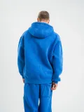 Unisex Double Oversize Kapşonlu Yıkamalı SweatShirt - Mavi
