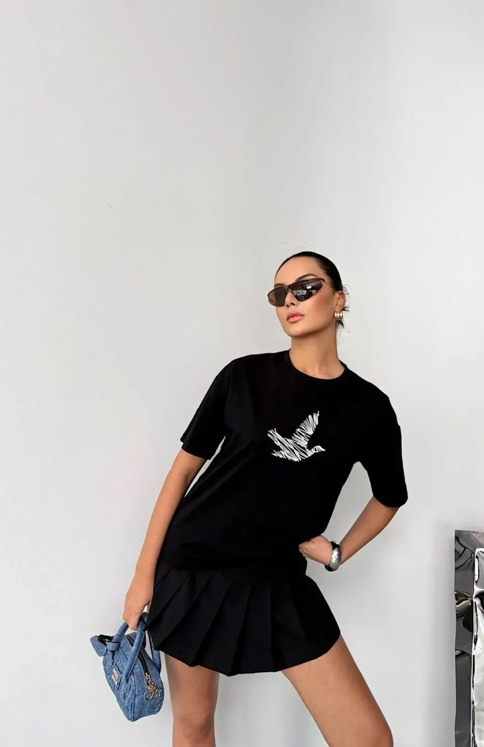 Kısa Kol Baskılı T-shirt - Siyah