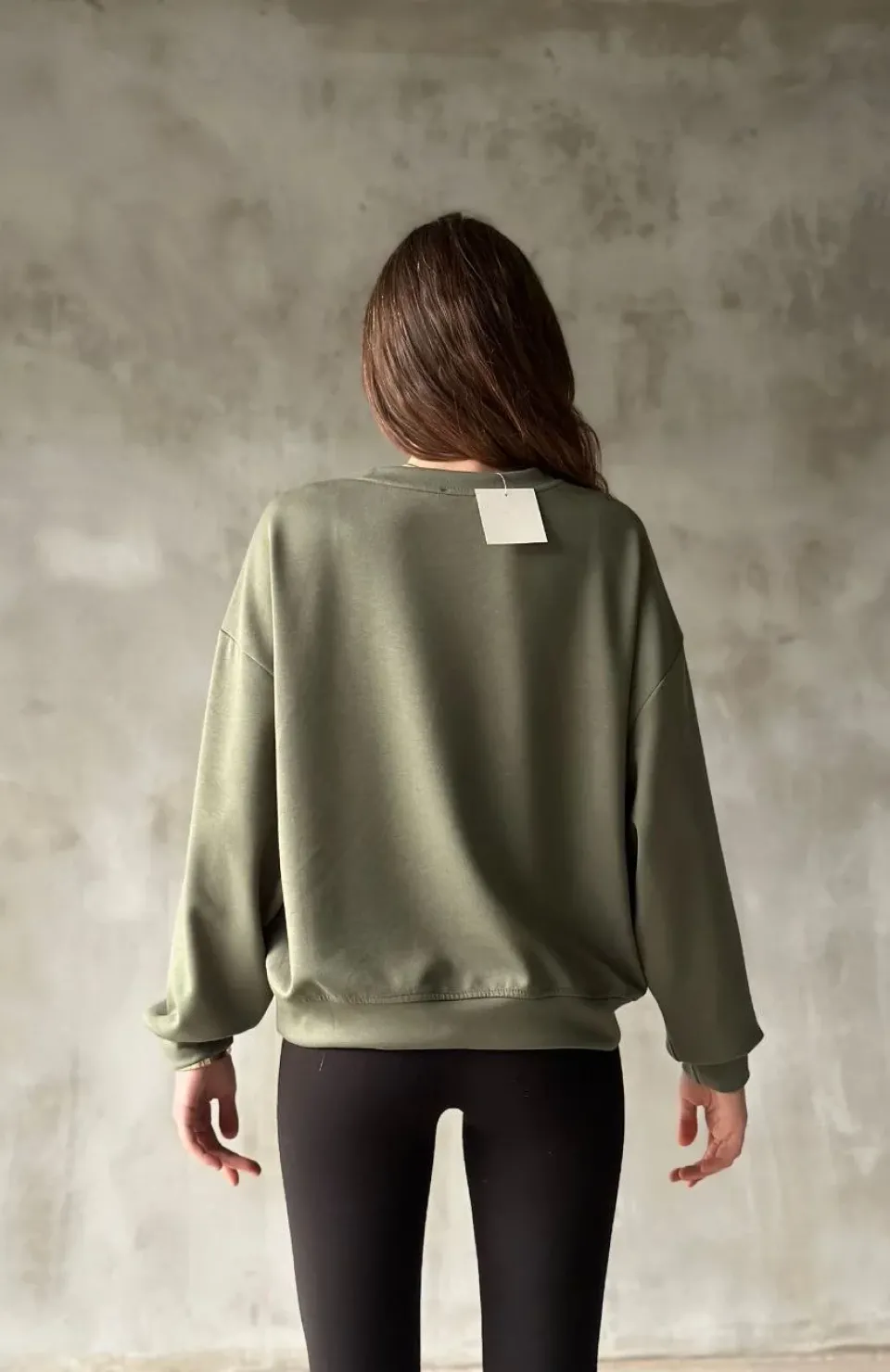 Osy Modal Yumuşak dokulu Kumaş Bisiklet Yaka Oversize Sweatshirt - Haki