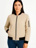 Kadın Bomber Mont Ceket – Fermuarlı, Kapitone İçi Astarlı, Su İtici Kumaş, Regular Fit, Yandan Cepli, Günlük Bahar & Kış Şık Rahat Stil - bej
