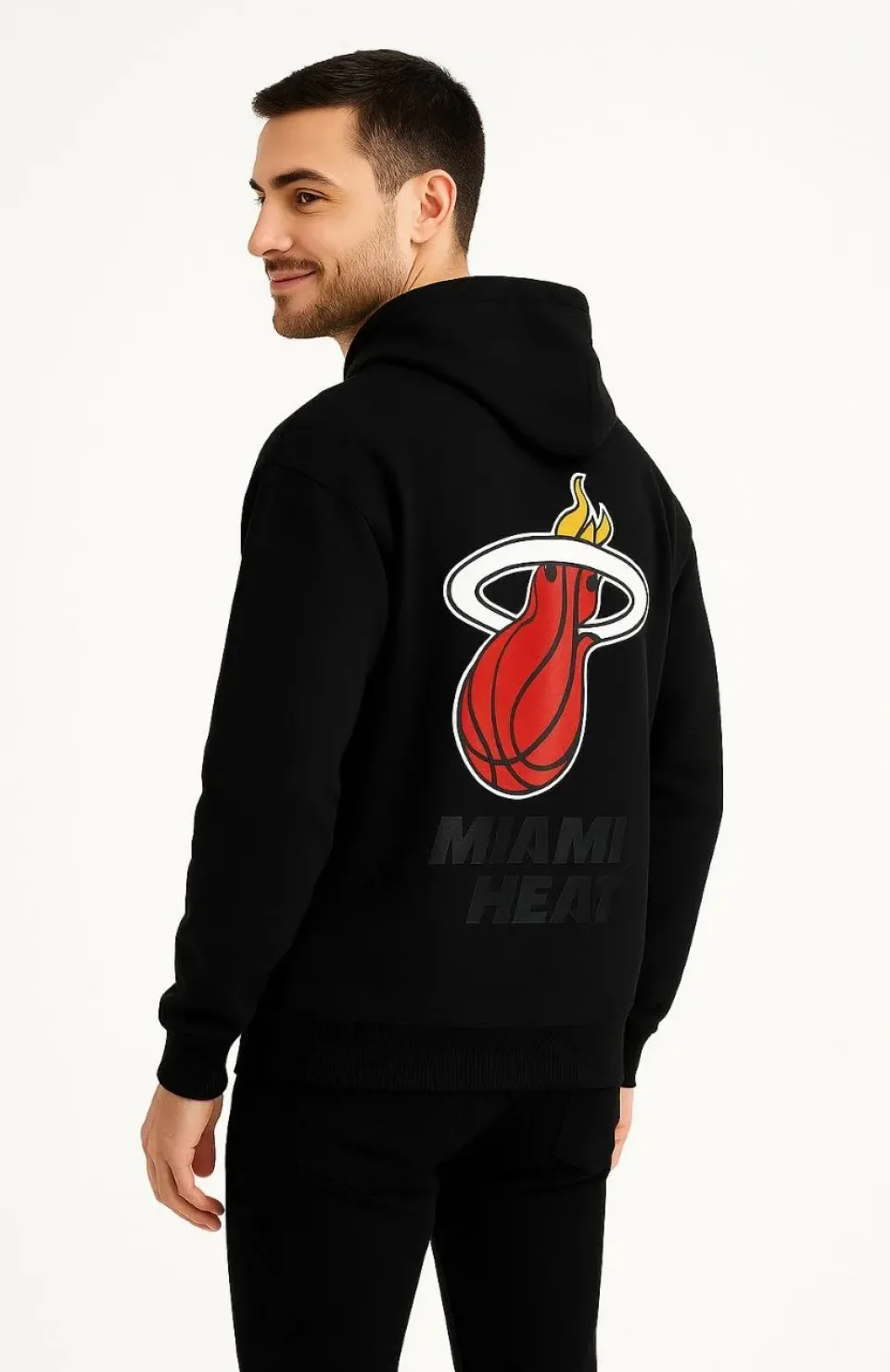 Erkek Kapşonlu Sweatshirt – Üç İplik Şardonlu Kumaş, Oversize Fit, Ön & Arka Baskılı, Kanguru Cepli, Kışlık Rahat Hoodie - Siyah