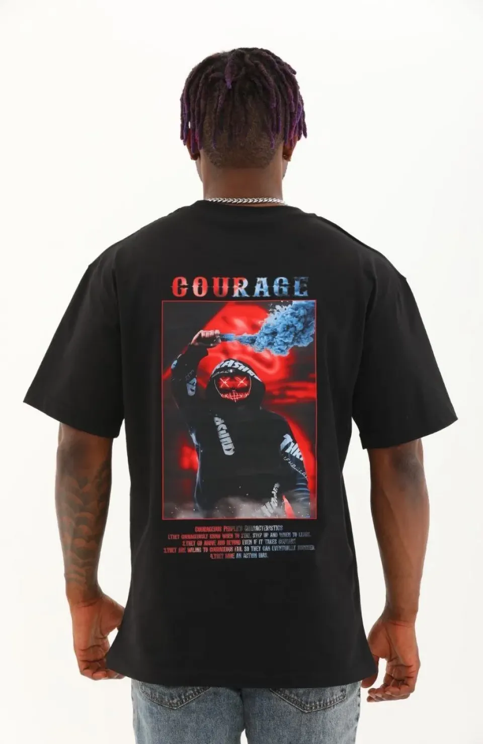 Unisex Oversize Baskılı Bisiklet Yaka T-Shirt - Siyah