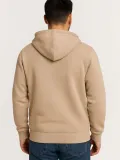 Erkek Üç İplik Kapüşonlu Tam Fermuarlı Kanguru Çepli SweatShirt Hoodie - Bej