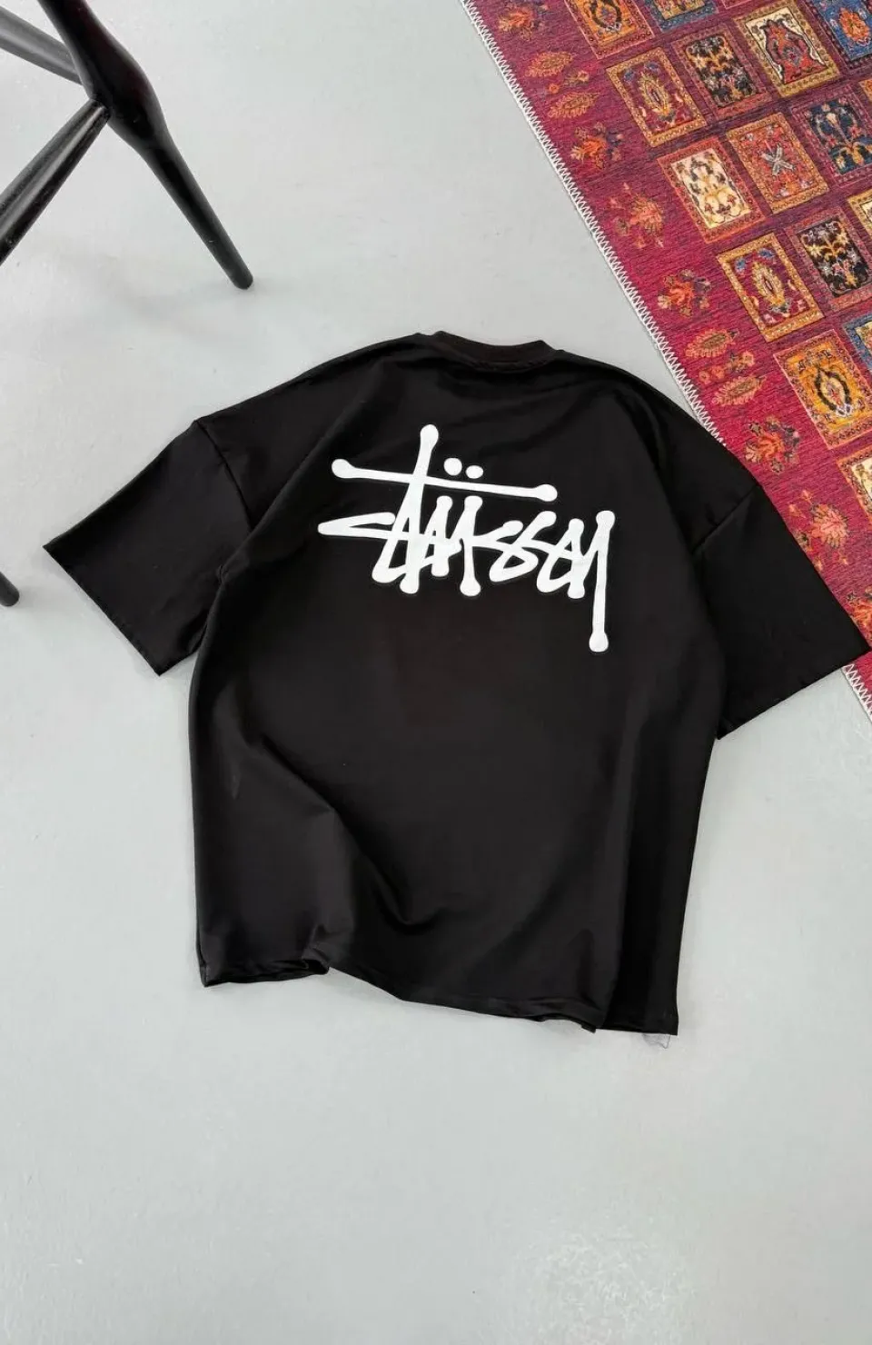 Erkek Baskılı Oversize T-shirt - Siyah