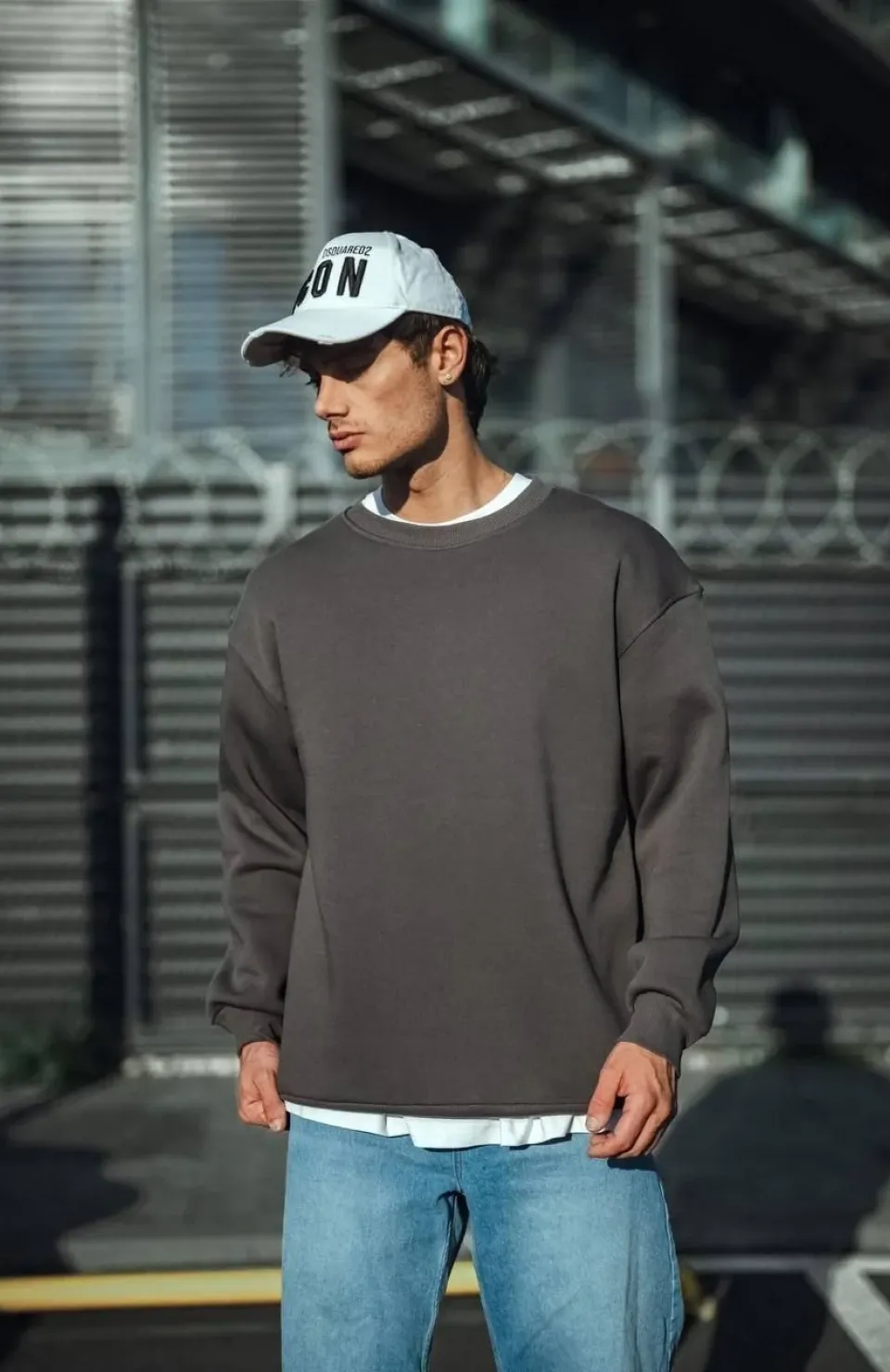 Kışlık Bisiklet Yaka Üç İplik Basic SweatShirt - Antrasit