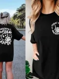Kadın Bisiklet Yaka Baskılı T-shirt - Siyah