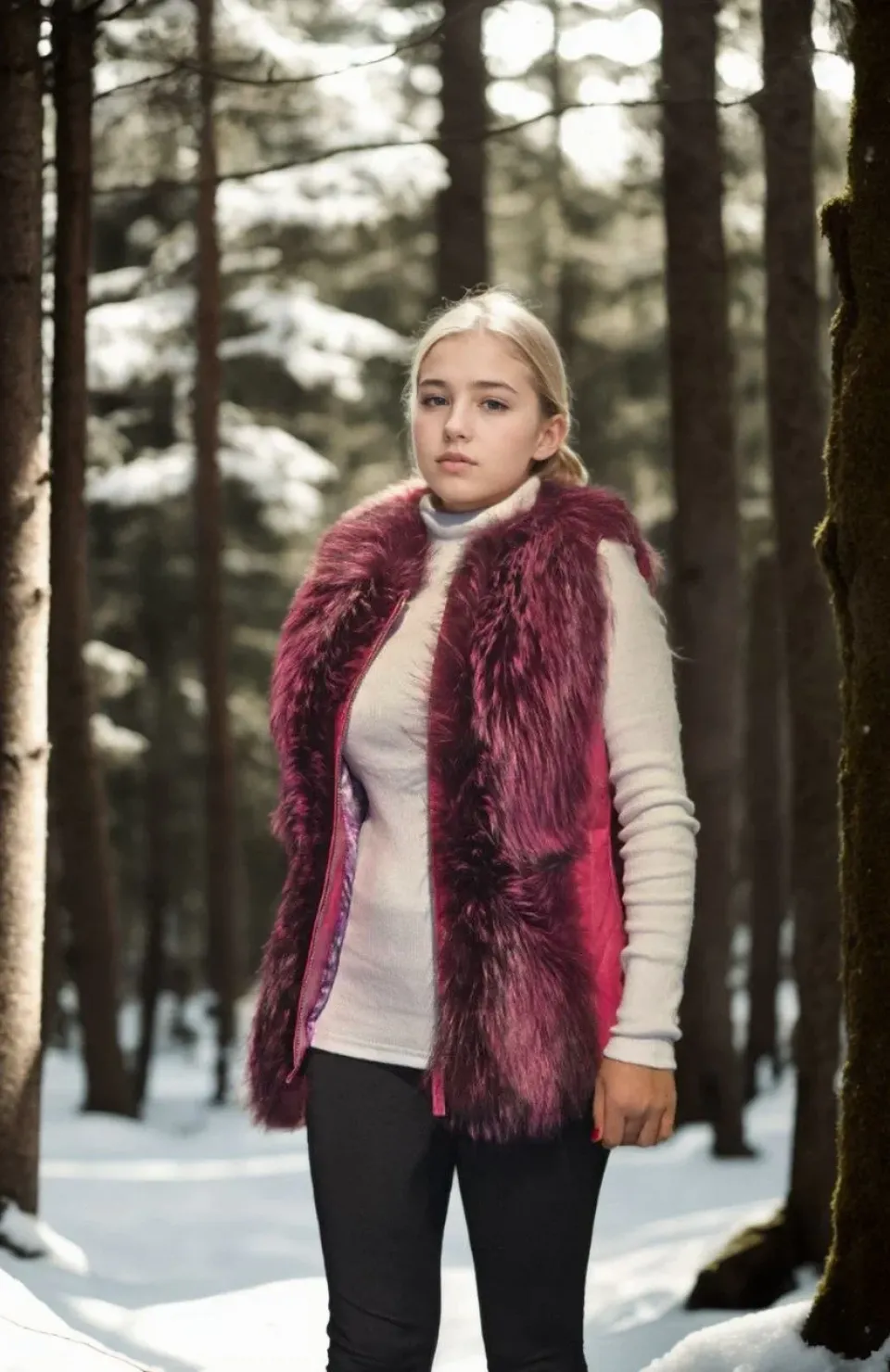 Kadın Kolsuz Hakiki Yelek - Fuşya