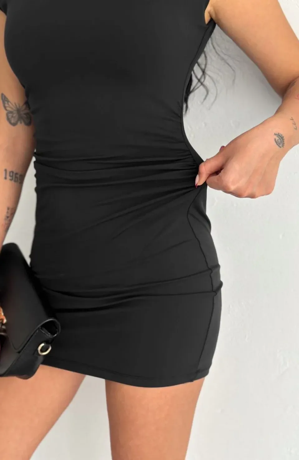 Yarım Bogazlı Kolsuz Mini Boy Elbise - Siyah