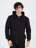 Unisex Tam Fermuarlı Kapşonlu  SweatShirt - Siyah