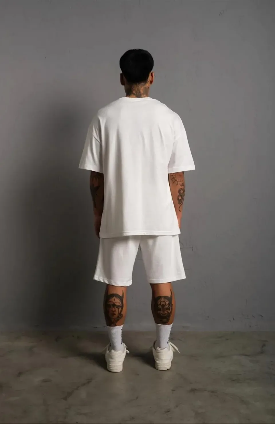 Erkek Alev Baskılı İkili Şortlu Takım - Beyaz