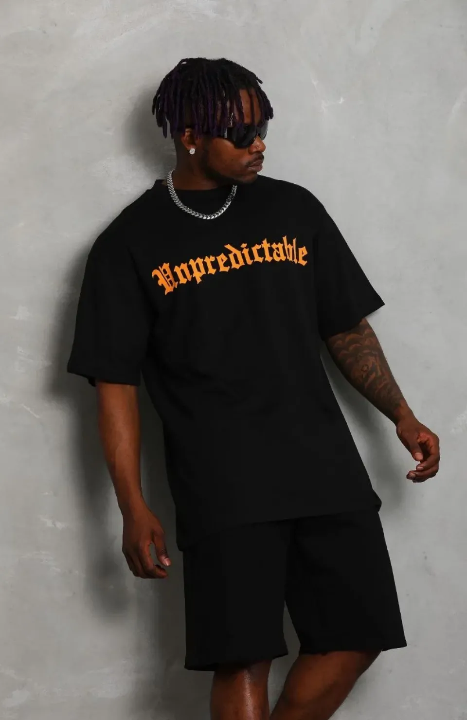 Unisex Oversize Baskılı Bisiklet Yaka T-Shirt - Siyah