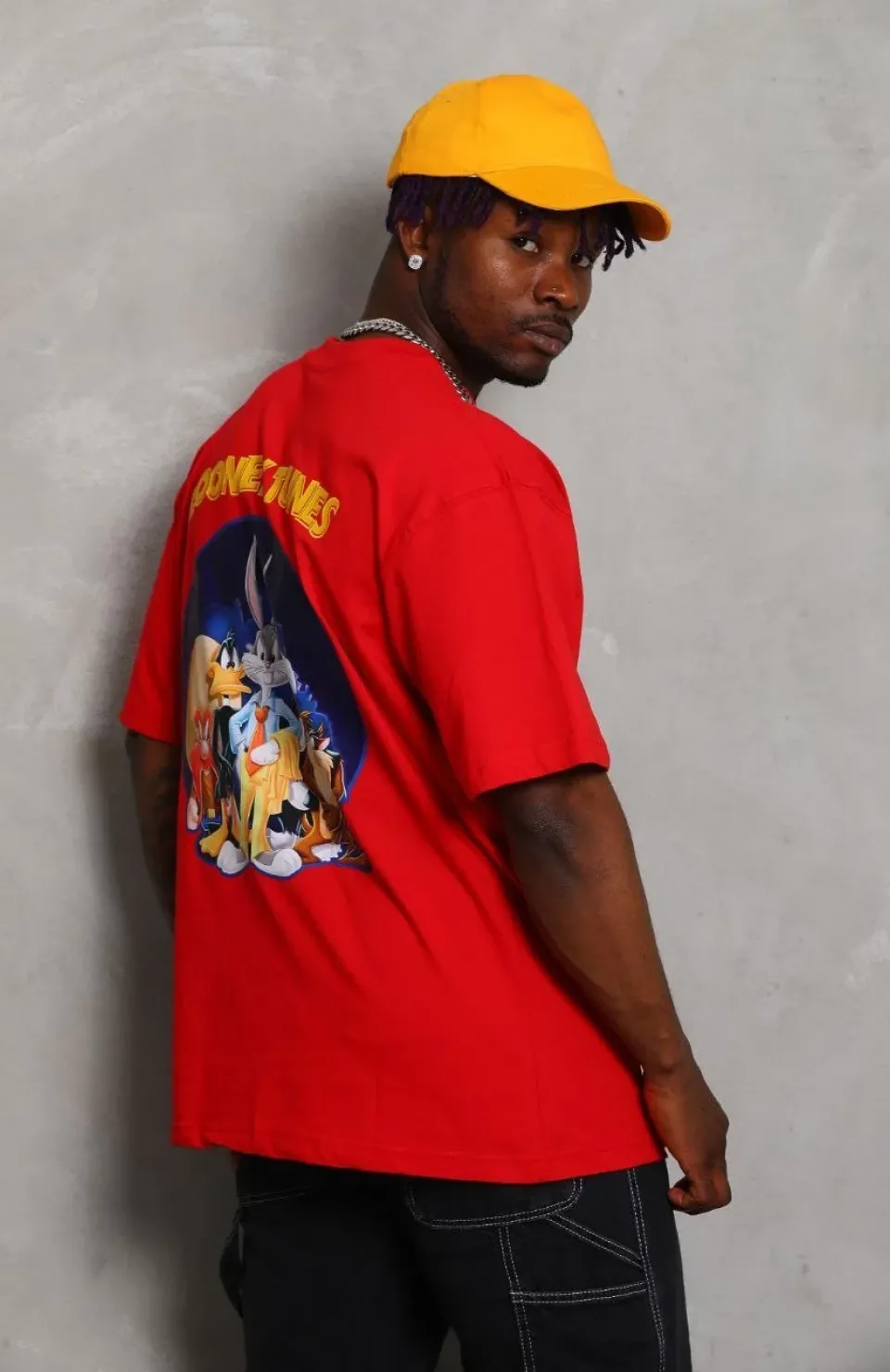 Unisex Oversize Baskılı Bisiklet Yaka T-Shirt - Kırmızı