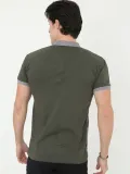 Erkek Yakalı Slim Fit Baskılı T-Shirt - Haki