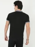 Erkek Yakalı Slim Fit Baskılı T-Shirt - Siyah