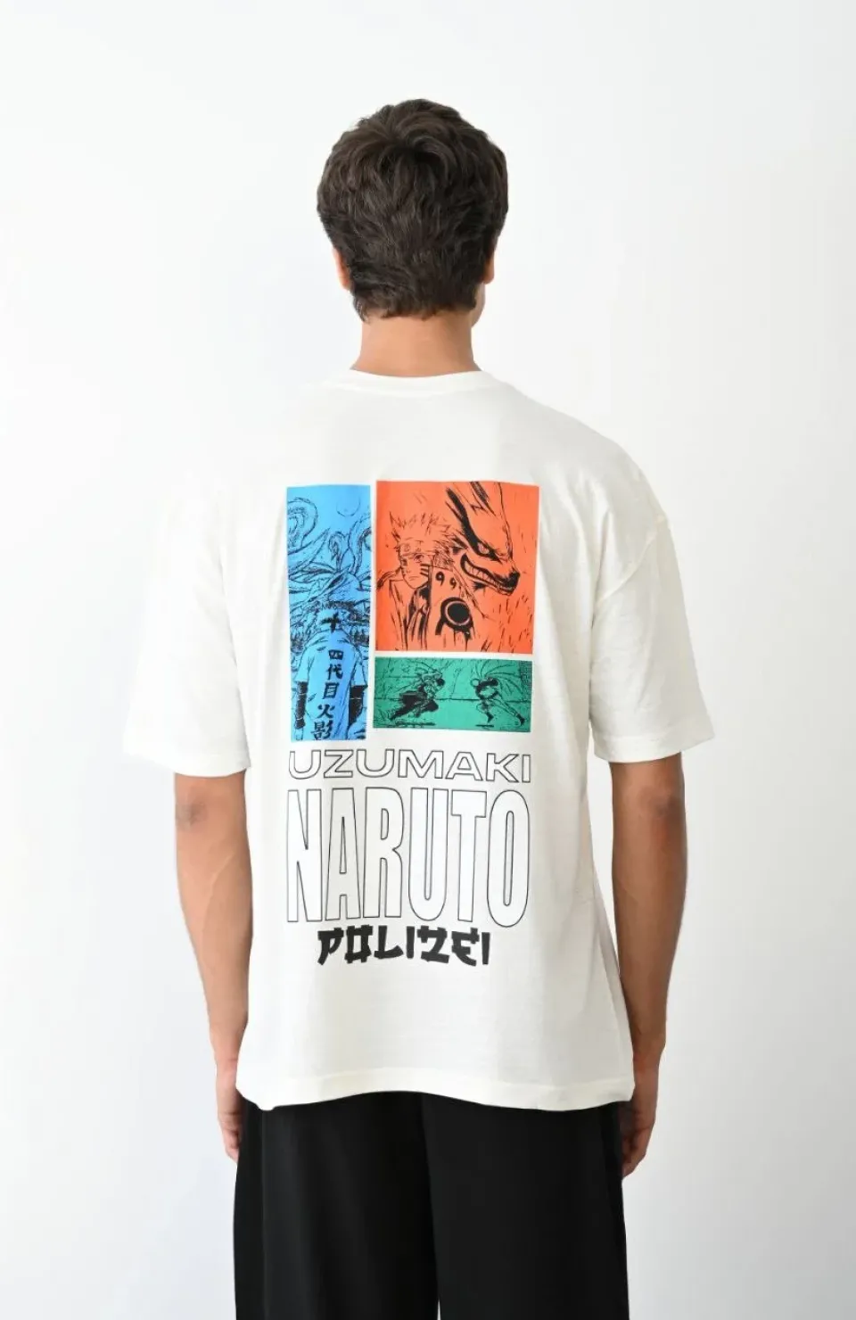 Unisex Bisiklet Yaka Baskılı Oversize T-Shirt - Beyaz