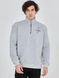 Erkek Yarım Fermuarlı Baskılı Sweat - Gri