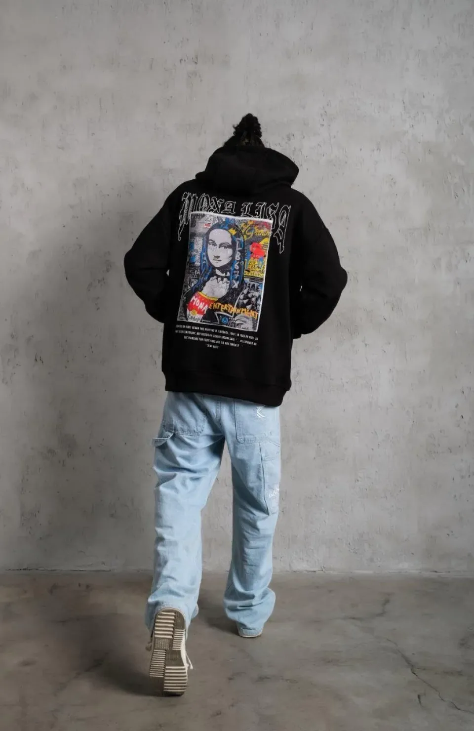 Erkek Baskılı Kapüşonlu ve Kanguru Cepli Sweat - Siyah