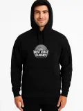 Erkek Kapşonlu Sweatshirt – Oversize Üç İplik Şardonlu Hoodie, “West Coast Classics” Ön & Arka Baskılı, Kanguru Cepli Kışlık Günlük Stil - Siyah