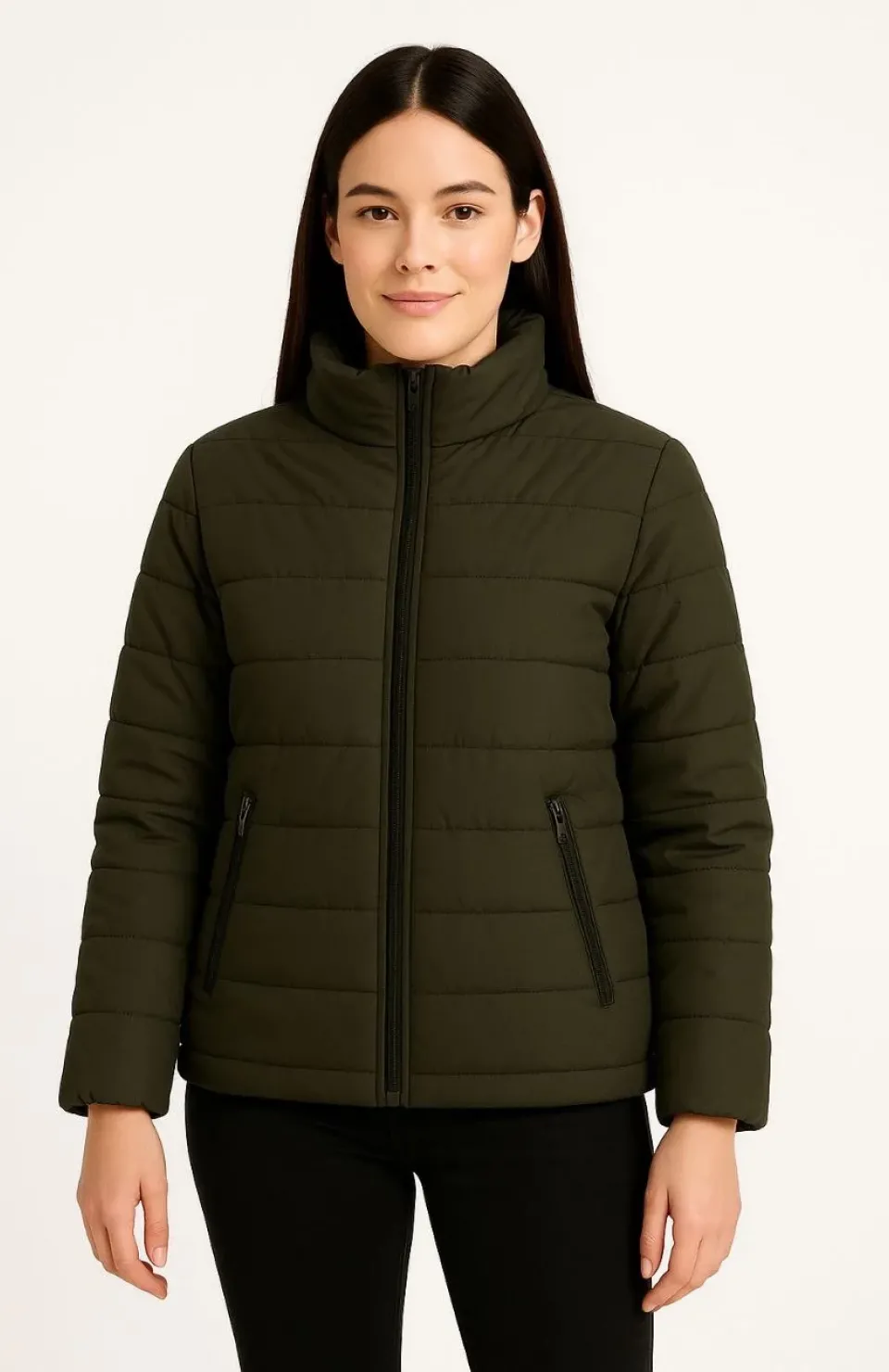 Kadın Bomber Mont Ceket – Su İtici Kumaş, Kapitone Astarlı, Fermuarlı, Kışlık - Haki