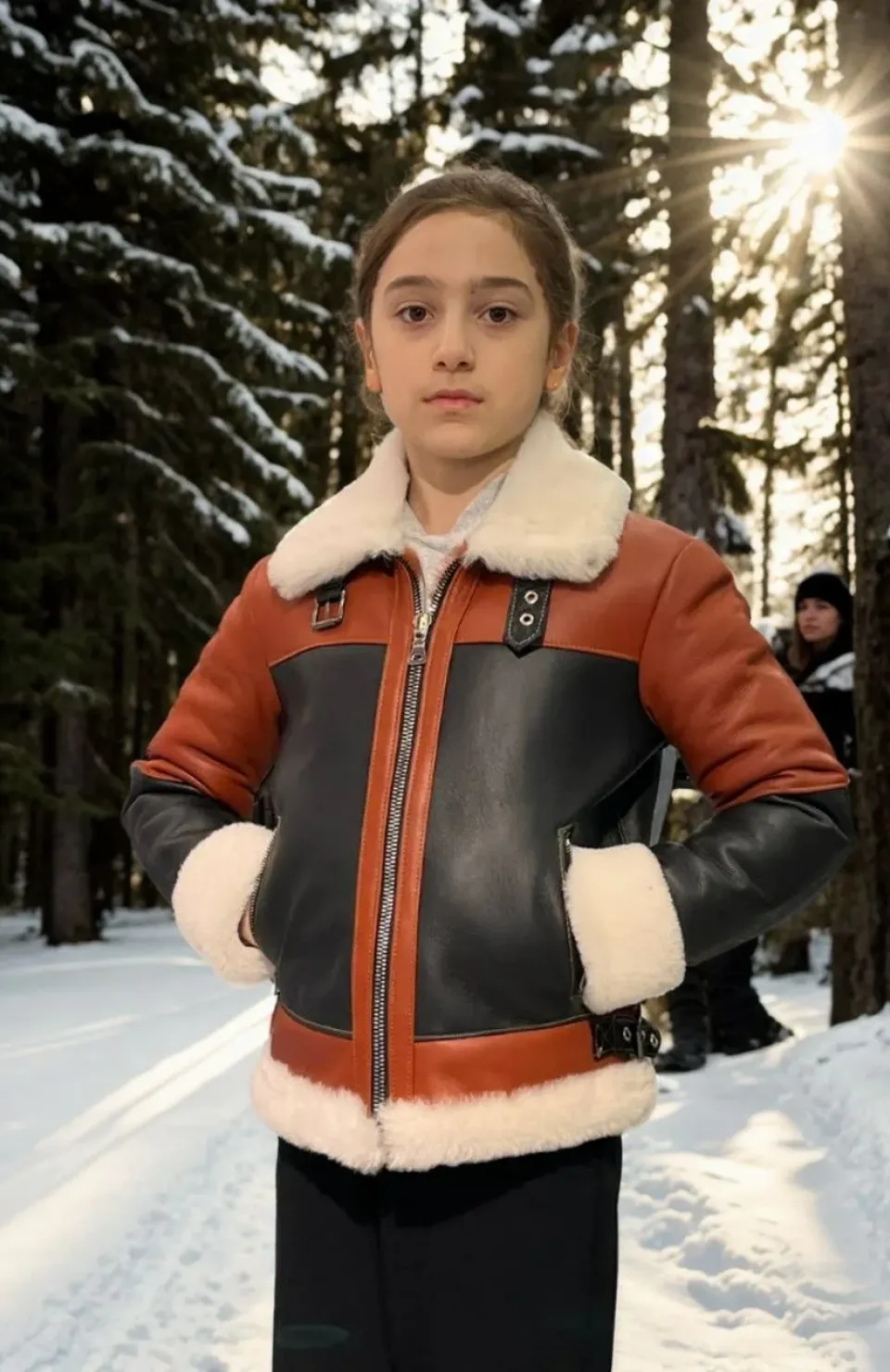 Çocuk Yakalı Parçalı Kürk - Kiremit Somersan Giyim | Kadın, Erkek ve Çocuk Moda