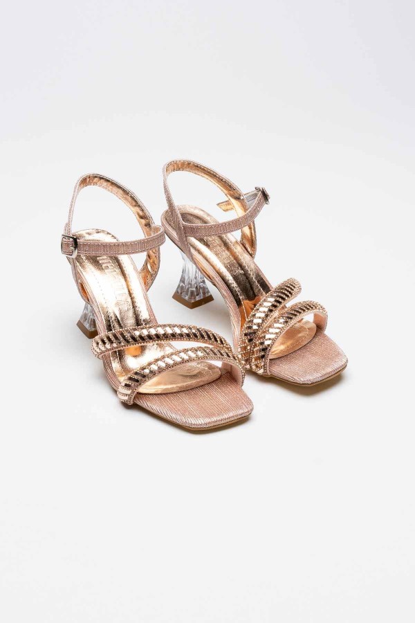 Rose Gold Taşlı Kadın Topuklu Sandalet TR25MY05B
