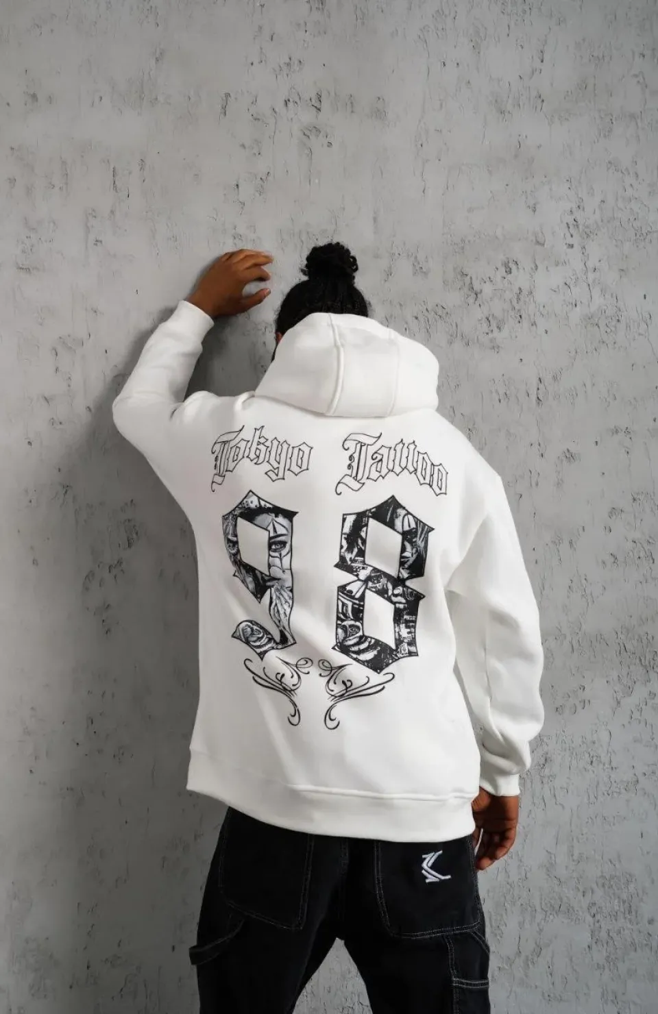 Erkek 98 Baskılı Kapşonlu Sweat - Beyaz