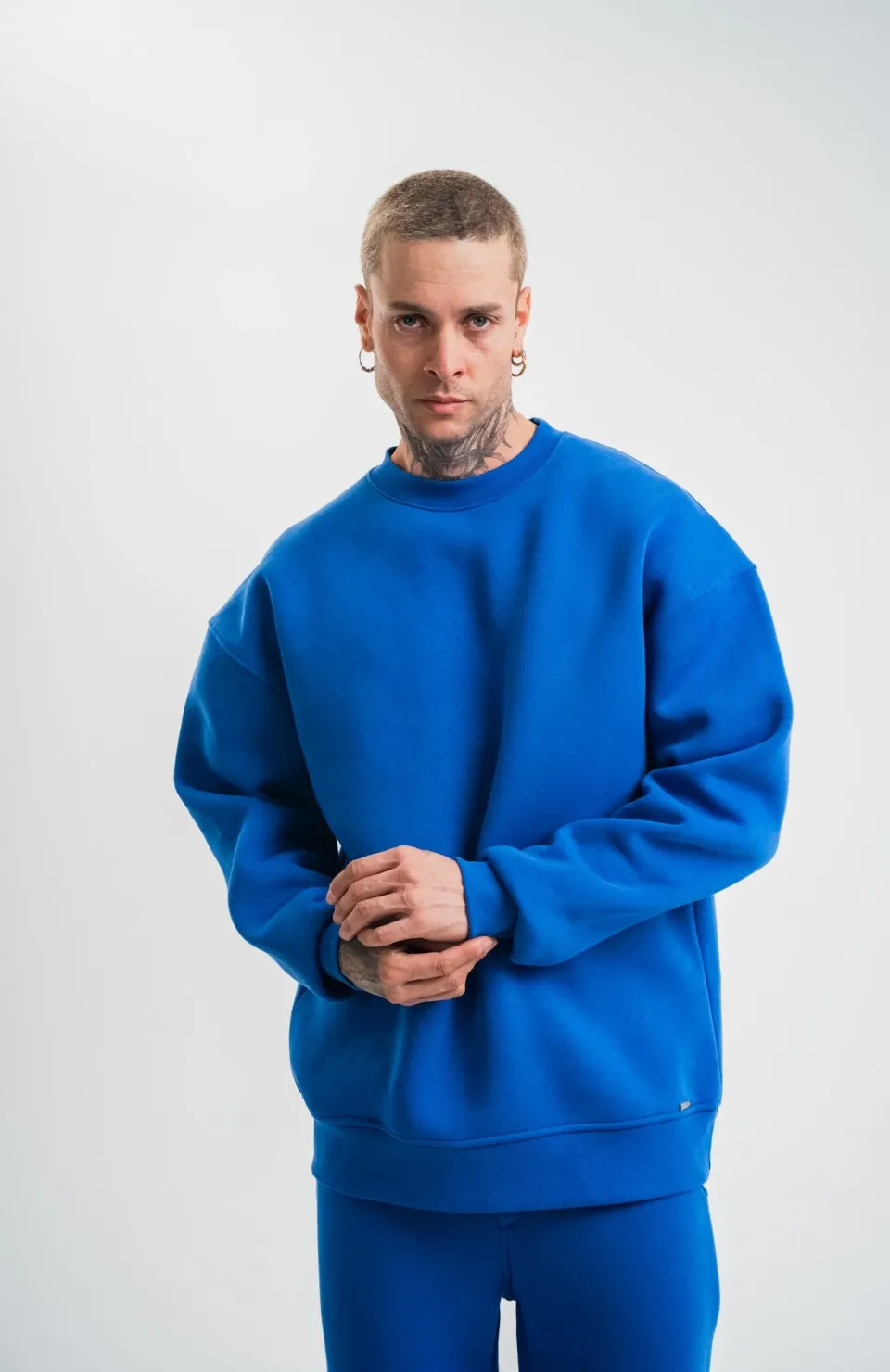 Uzun Kol Bisiklet Yaka Basic SweatShirt - Mavi